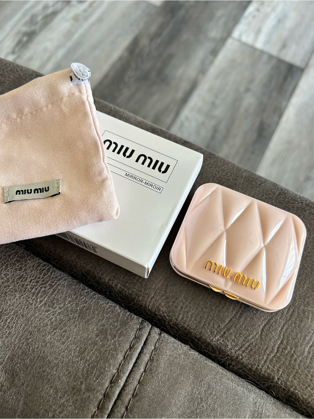 4/$100 Miu Miu Pink Quilted Compact Mirror